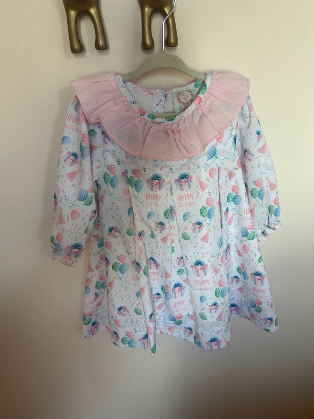 Girls' Pink Ruffle-Collar Party Print dress